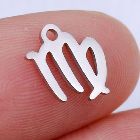 Picture of 201 Stainless Steel Charms Silver Tone Virgo Sign Of Zodiac Constellations Polished 9.5mm x 9.5mm, 5 PCs