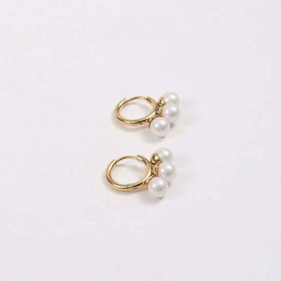 Picture of Stainless Steel & Natural Pearl Elegant Earrings 18K Gold Plated Round 14mm Dia., 1 Pair