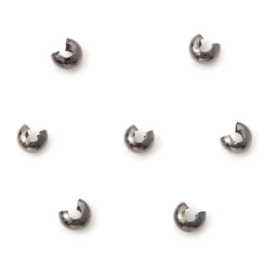 Image de Perles à Écraser en Alliage de Fer Rond Gun Métal Ouvert 4mm Dia., Taille Fermée Globale: 3mm Dia., 100 Pcs