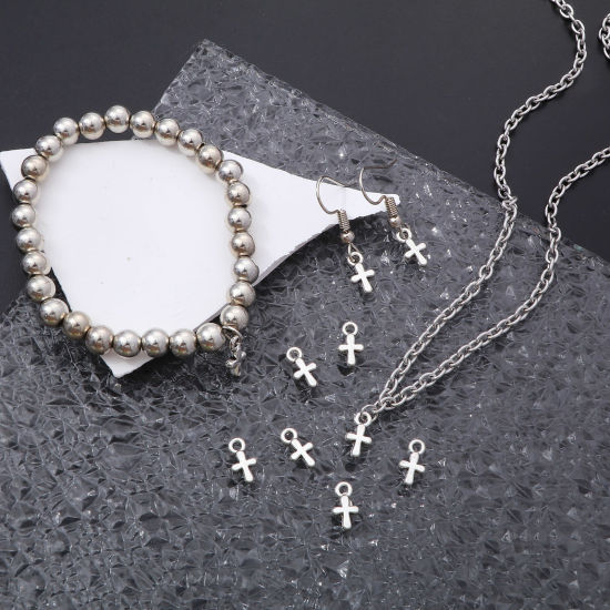 Picture of Zinc Based Alloy Religious Charms Antique Silver Color Cross 10mm x 5.5mm, 100 PCs