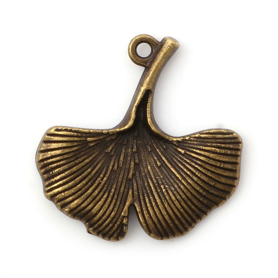 Picture of Zinc Based Alloy 3D Charms Antique Bronze Gingko Leaf 24mm x 24mm, 10 PCs