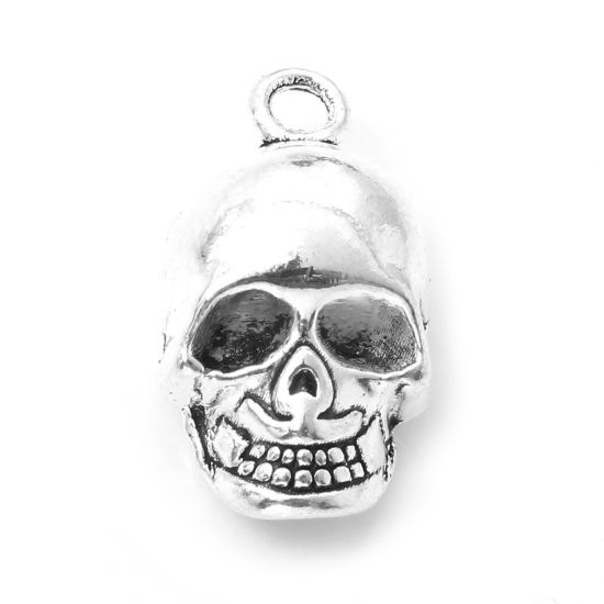 Image de Breloques 3D en Alliage de Zinc Argent Vieilli Crâne d'Halloween 20mm x 11mm, 10 Pcs