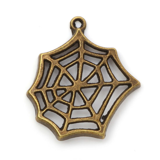 Immagine di Lega di Zinco Charms Ragnatela Bronzo Antico Filigrana 25mm x 23mm , 20 Pz