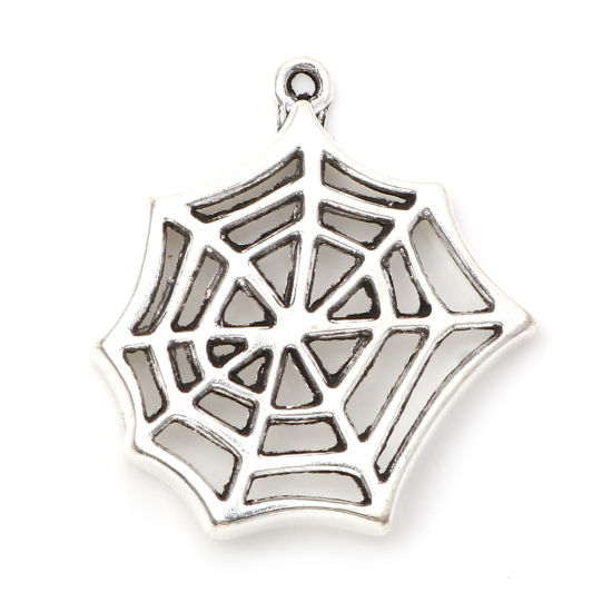 Immagine di Lega di Zinco Charms Ragnatela Argento Antico Filigrana 25mm x 23mm , 20 Pz