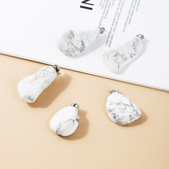 Picture of Howlite ( Natural ) Charms Silver Tone White Irregular 2 PCs