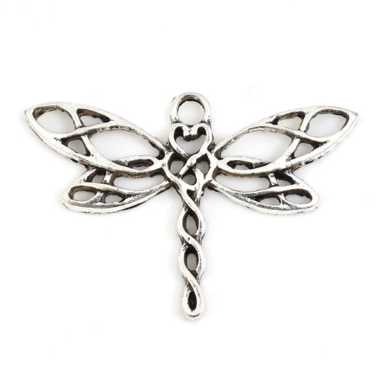 Picture of Zinc Based Alloy Religious Pendants Antique Silver Color Dragonfly Animal Celtic Knot 32mm x 22mm, 10 PCs