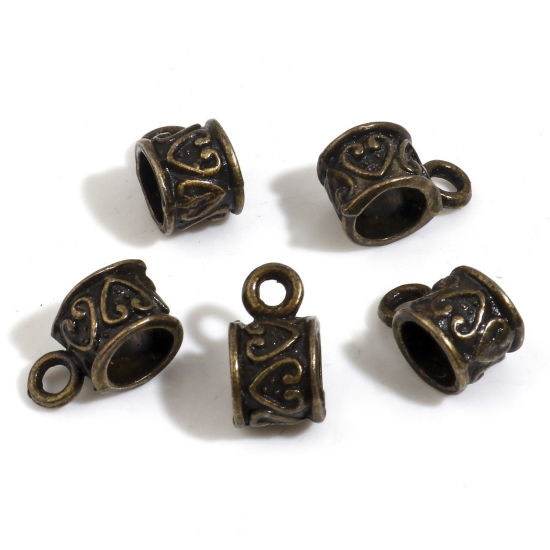 Image de Perle Bélière au Style Européen en Alliage de Zinc Rond Bronze Antique Cœur 11mm x 6mm, 100 Pcs