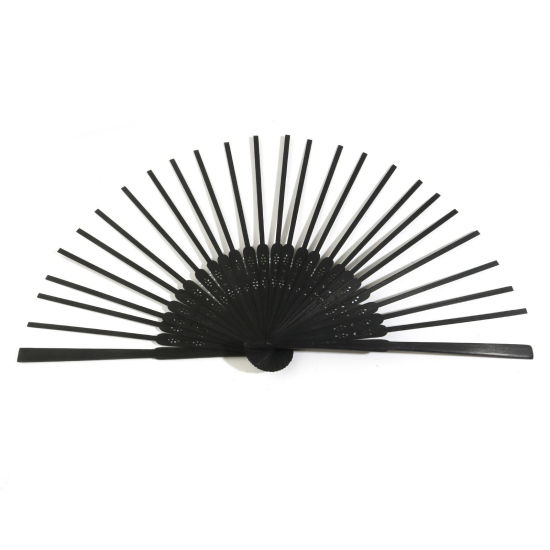 Picture of Bamboo Japanese Style Folding Fan Ribs DIY Handmade Craft Black Hollow 21cm x 2.2cm, 1 Piece