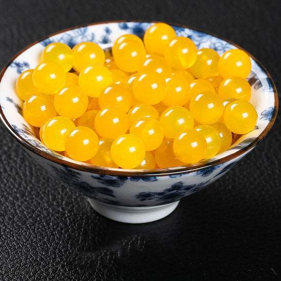 Bild von Achat ( Natur ) Perlen (Halbgebohrt) Rund Gelb ca. 6mm D., Loch:ca. 1mm, 10 PCs