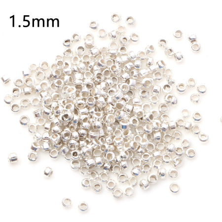 Изображение Brass Crimp Beads Cover Round Silver Plated 1.5mm Dia., Hole: Approx 0.6mm, 500 PCs                                                                                                                                                                           
