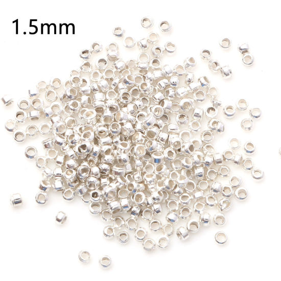 Image de Perles à Écraser en Laiton Rond Argenté 1.5mm Dia., Trou: Environ 0.6mm, 500 Pcs                                                                                                                                                                              