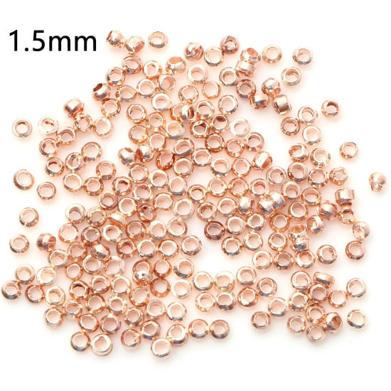 Image de Perles à Écraser en Laiton Rond Or Rose 1.5mm Dia., Trou: Environ 0.6mm, 500 Pcs                                                                                                                                                                              