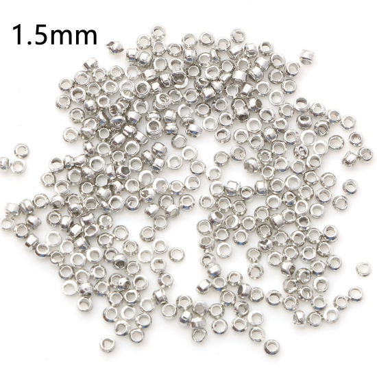 Image de Perles à Écraser en Laiton Rond Argent Mat 1.5mm Dia., Trou: Environ 0.6mm, 500 Pcs                                                                                                                                                                           