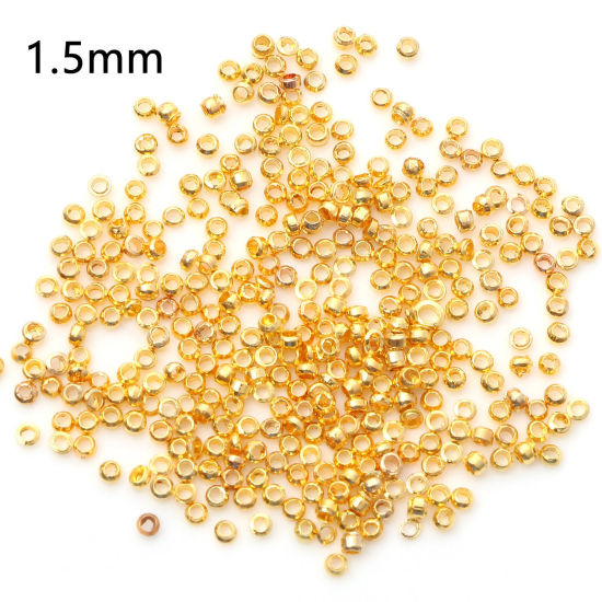 Image de Perles à Écraser en Laiton Rond Doré 1.5mm Dia., Trou: Environ 0.6mm, 500 Pcs                                                                                                                                                                                 