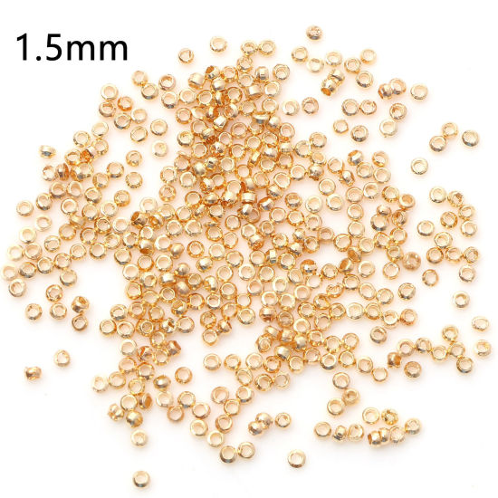 Image de Perles à Écraser en Laiton Rond Plaqué Or KC 1.5mm Dia., Trou: Environ 0.6mm, 500 Pcs                                                                                                                                                                         