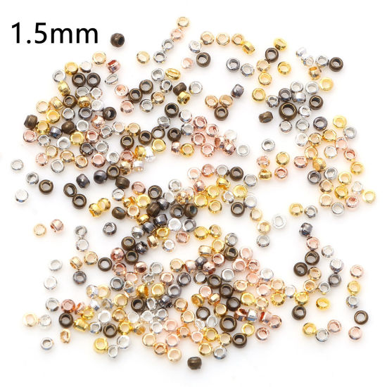 Image de Perles à Écraser en Laiton Rond Couleur au Hasard 1.5mm Dia., Trou: Environ 0.6mm, 500 Pcs                                                                                                                                                                    