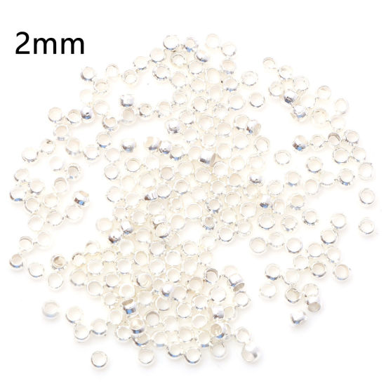 Image de Perles à Écraser en Laiton Rond Argenté 2mm Dia., Trou: Environ 1mm, 500 Pcs                                                                                                                                                                                  