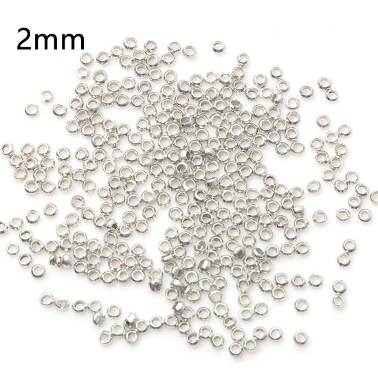 Image de Perles à Écraser en Laiton Rond Argent Mat 2mm Dia., Trou: Environ 1mm, 500 Pcs                                                                                                                                                                               