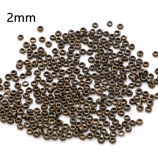 Image de Perles à Écraser en Laiton Rond Bronze Antique 2mm Dia., Trou: Environ 1mm, 500 Pcs                                                                                                                                                                           