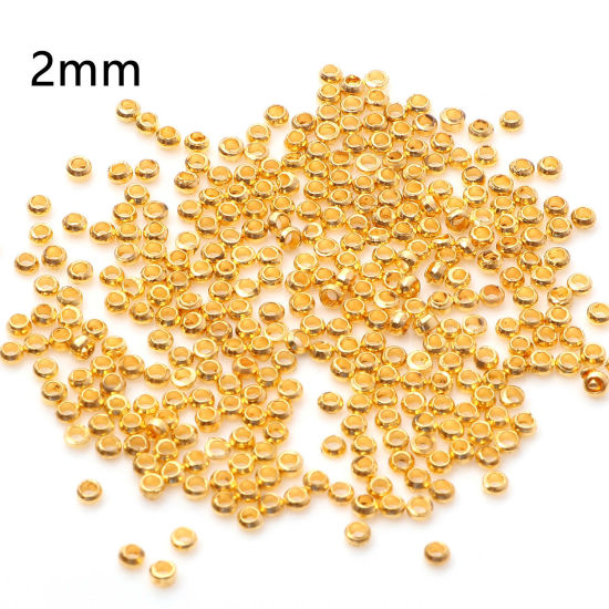 Image de Perles à Écraser en Laiton Rond Doré 2mm Dia., Trou: Environ 1mm, 500 Pcs                                                                                                                                                                                     