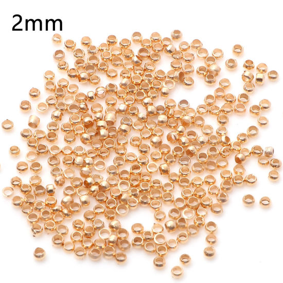 Image de Perles à Écraser en Laiton Rond Plaqué Or KC 2mm Dia., Trou: Environ 1mm, 500 Pcs                                                                                                                                                                             