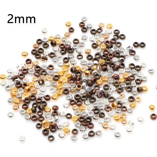 Image de Perles à Écraser en Laiton Rond Couleur au Hasard 2mm Dia., Trou: Environ 1mm, 500 Pcs                                                                                                                                                                        