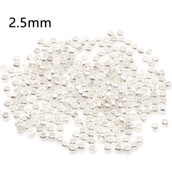 Picture of Brass Crimp Beads Cover Round Silver Plated 2.5mm Dia., Hole: Approx 1.2mm, 500 PCs                                                                                                                                                                           