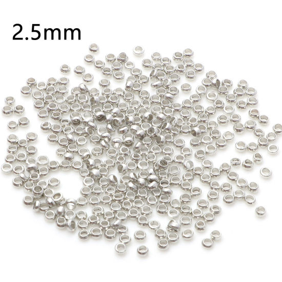 Image de Perles à Écraser en Laiton Rond Argent Mat 2.5mm Dia., Trou: Environ 1.2mm, 500 Pcs                                                                                                                                                                           