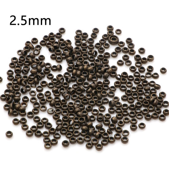 Image de Perles à Écraser en Laiton Rond Bronze Antique 2.5mm Dia., Trou: Environ 1.2mm, 500 Pcs                                                                                                                                                                       