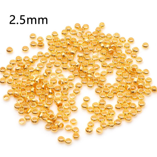 Image de Perles à Écraser en Laiton Rond Doré 2.5mm Dia., Trou: Environ 1.2mm, 500 Pcs                                                                                                                                                                                 