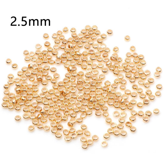 Image de Perles à Écraser en Laiton Rond Plaqué Or KC 2.5mm Dia., Trou: Environ 1.2mm, 500 Pcs                                                                                                                                                                         