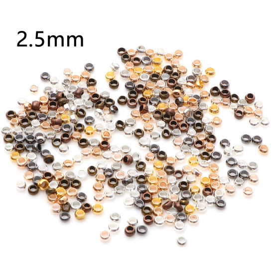 Image de Perles à Écraser en Laiton Rond Couleur au Hasard 2.5mm Dia., Trou: Environ 1.2mm, 500 Pcs                                                                                                                                                                    