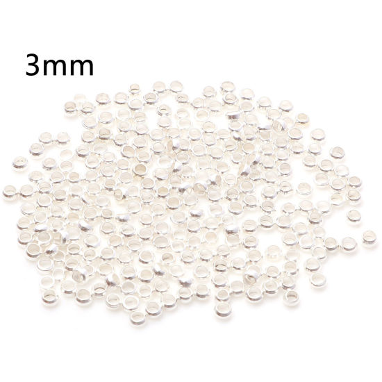 Picture of Brass Crimp Beads Cover Round Silver Plated 3mm Dia., Hole: Approx 1.6mm, 500 PCs                                                                                                                                                                             