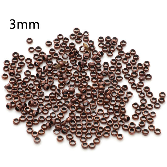 Image de Perles à Écraser en Laiton Rond Cuivre Rouge Antique 3mm Dia., Trou: Environ 1.6mm, 500 Pcs                                                                                                                                                                   