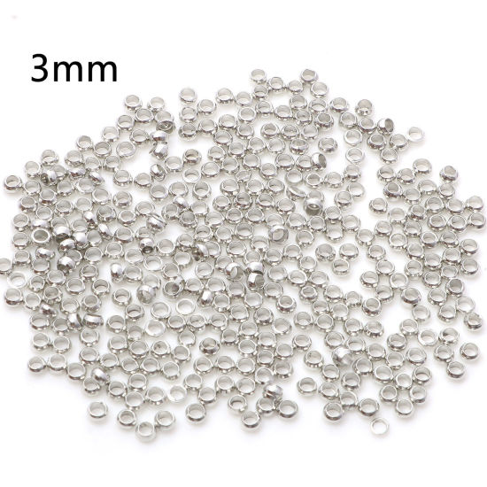 Image de Perles à Écraser en Laiton Rond Argent Mat 3mm Dia., Trou: Environ 1.6mm, 500 Pcs                                                                                                                                                                             