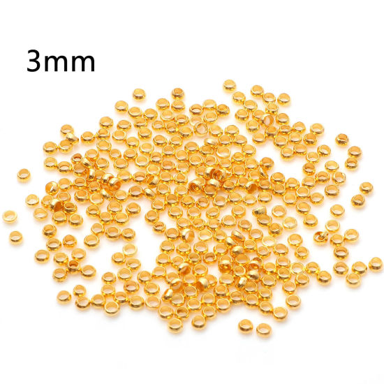 Image de Perles à Écraser en Laiton Rond Doré 3mm Dia., Trou: Environ 1.6mm, 500 Pcs                                                                                                                                                                                   