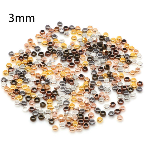 Image de Perles à Écraser en Laiton Rond Couleur au Hasard 3mm Dia., Trou: Environ 1.6mm, 500 Pcs                                                                                                                                                                      