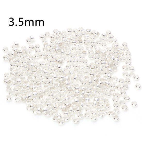 Image de Perles à Écraser en Laiton Rond Argenté 3.5mm Dia., Trou: Environ 2.2mm, 500 Pcs                                                                                                                                                                              