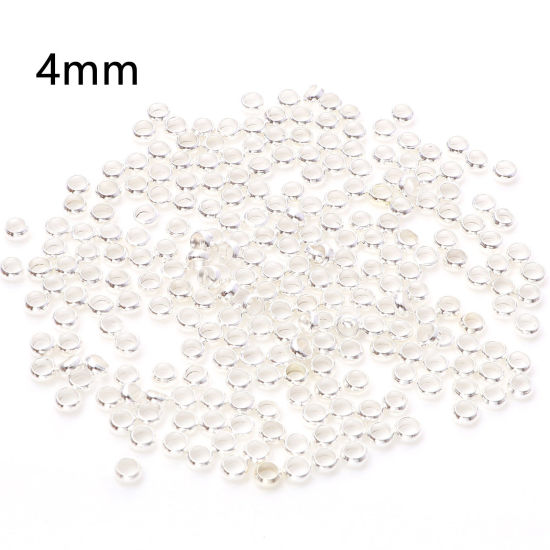 Picture of Brass Crimp Beads Cover Round Silver Plated 4mm Dia., Hole: Approx 2.5mm, 500 PCs                                                                                                                                                                             