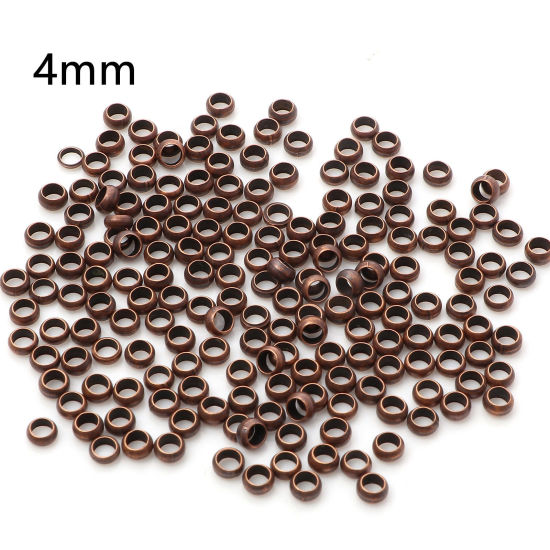 Image de Perles à Écraser en Laiton Rond Cuivre Rouge Antique 4mm Dia., Trou: Environ 2.5mm, 500 Pcs                                                                                                                                                                   