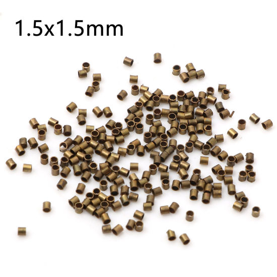 Picture of Brass Crimp Beads Cover Tube Antique Bronze 1.5mm x 1.5mm, Hole: Approx 1mm, 500 PCs                                                                                                                                                                          