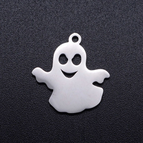 Picture of Stainless Steel Halloween Charms Silver Tone Halloween Ghost Hollow 18mm x 17mm, 5 PCs
