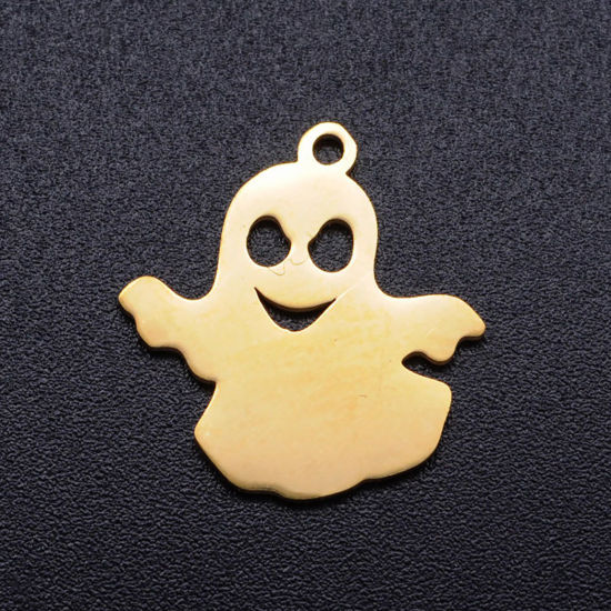 Picture of Stainless Steel Halloween Charms Gold Plated Halloween Ghost Hollow 18mm x 17mm, 5 PCs