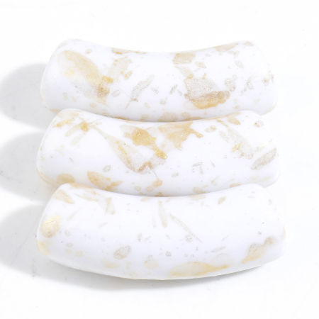Image de Perles en Acrylique Tube Courbé Blanc Paillette Laqué 3cm x 1.1cm, Trou: env. 3mm, 10 Pcs