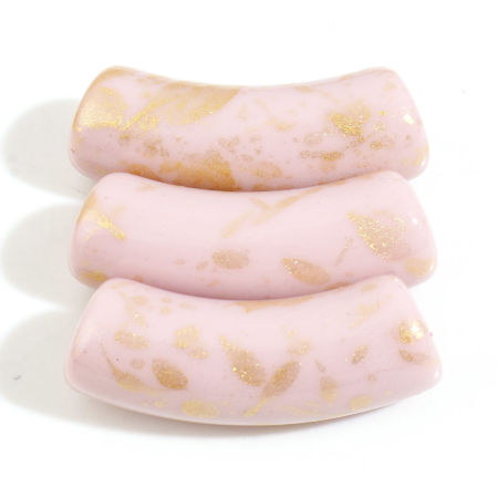 Image de Perles en Acrylique Tube Courbé Rose Clair Paillette Laqué 3cm x 1.1cm, Trou: env. 3mm, 10 Pcs