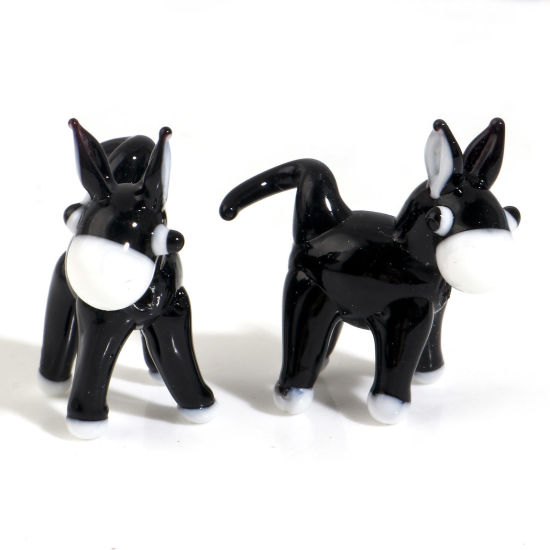 Picture of Lampwork Glass 3D Beads Donkey Black About 28mm x 27mm, Hole: Approx 1.4mm, 2 PCs