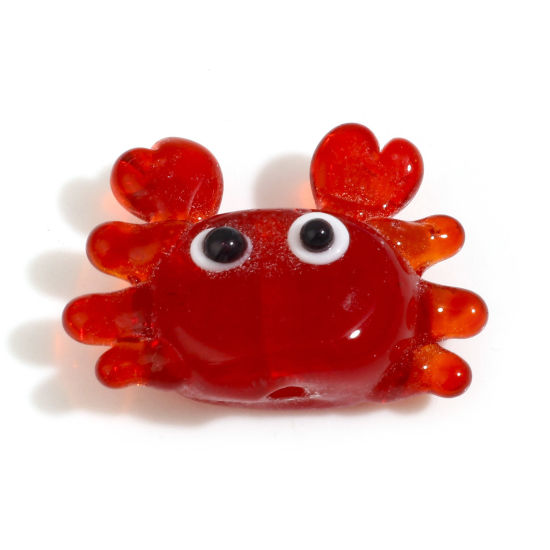 Image de Perles en Verre Bijoux d'Océan Crabe Rouge 24mm x 17mm, Trou: 1.8mm, 2 Pcs