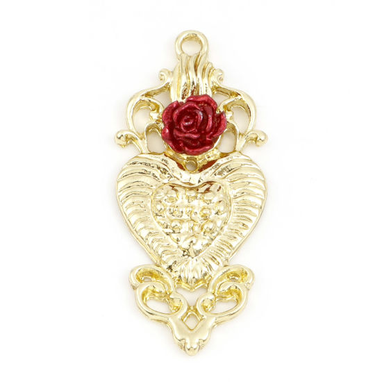 Image de Pendentifs La Saint Valentin en Alliage de Zinc Cœur Doré Rouge Rose Laqué 3.4cm x 1.5cm, 5 Pcs
