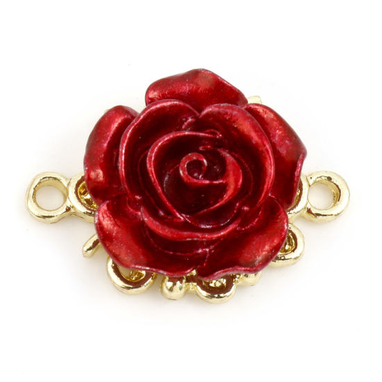 Image de Breloques La Saint Valentin en Alliage de Zinc Rose Doré Rouge Laqué 22mm x 16mm, 5 Pcs