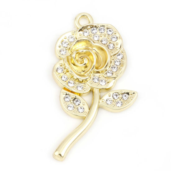 Imagen de Zamak día de San Valentín Colgantes Chapado en Oro Rosa Transparente Rhinestone Micro Pave 3.6cm x 2.1cm, 5 Unidades